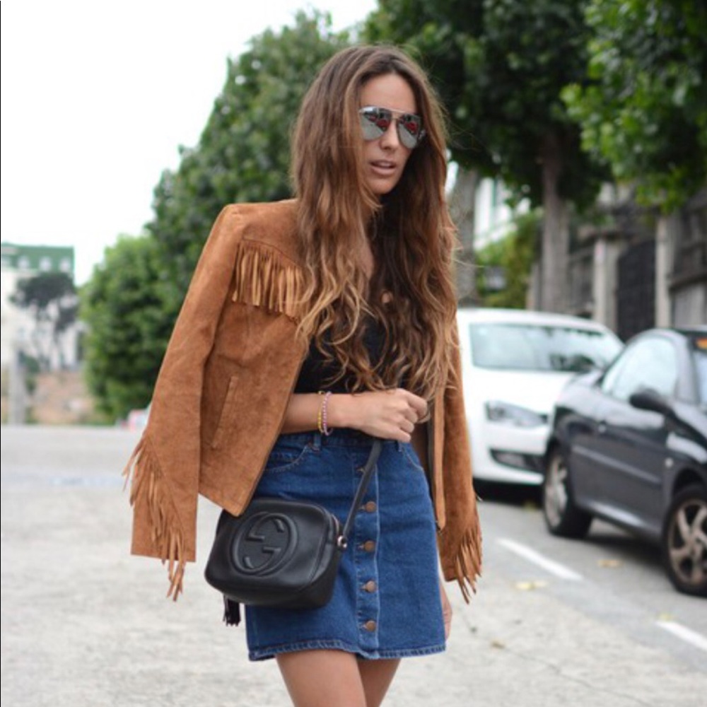 Faux suede fringe jacket